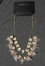 New York & Company NY&C 2-Row Floral Statement Necklace gold & pink MSRP 32.95