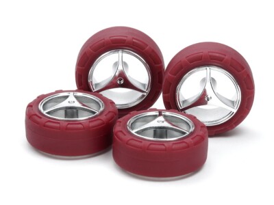 Tamiya MINI 4WD LOW FRICTION SMALL DIA. NARROW TIRES (24mm) SILVER PLATED 95649