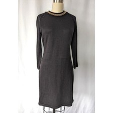 Calvin Klein Fitted Knee Length Dress Womens Medium Knit Long Sleeve Gold Chain