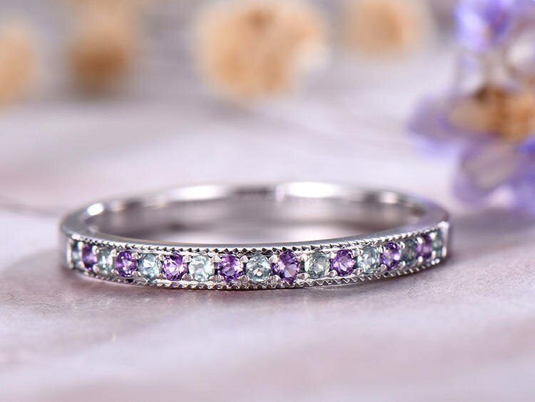 1.5ct Purple Amethyst Stackable Half Eternity Ring in 925 Sterling Silver