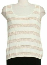 ST. JOHN Ivory Cream Orange Stripe Sleeveless Rayon Wool Knit Shell Top P XS