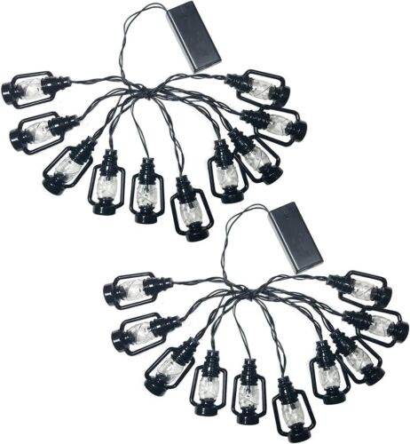 BANBERRY DESIGNS Black Lantern String Lights - 10 LED Lighted 3" Lanterns - 2PK - Picture 2 of 6