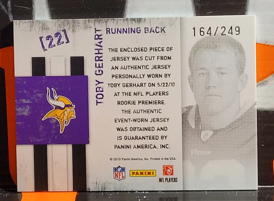 2010 ROOKIES & STARS FRESHMAN ORIENTATION * TOBY GERHART * LONGEVITY /249 JERSEY - Image 2 of 2