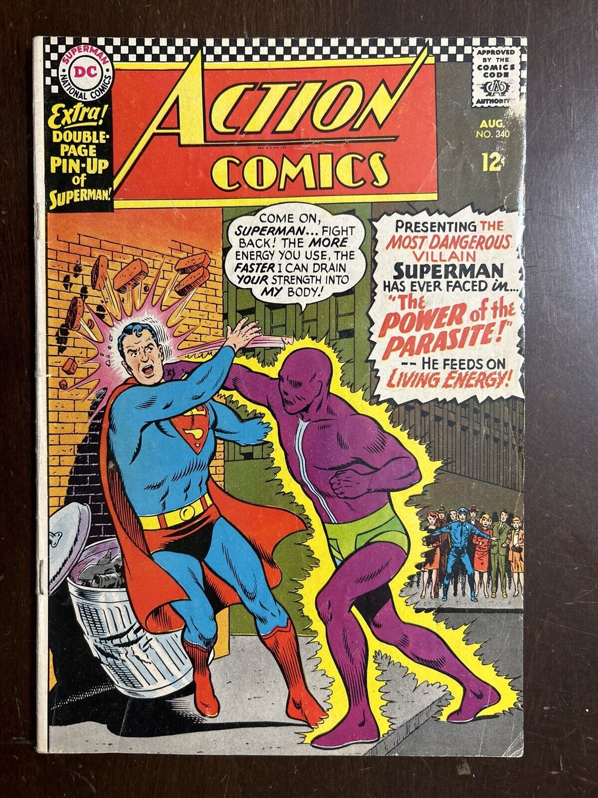 Action Comics #340 G/VG 3.0 1st App Parasite DC COMICS 1966 w/ Pin Up Poster