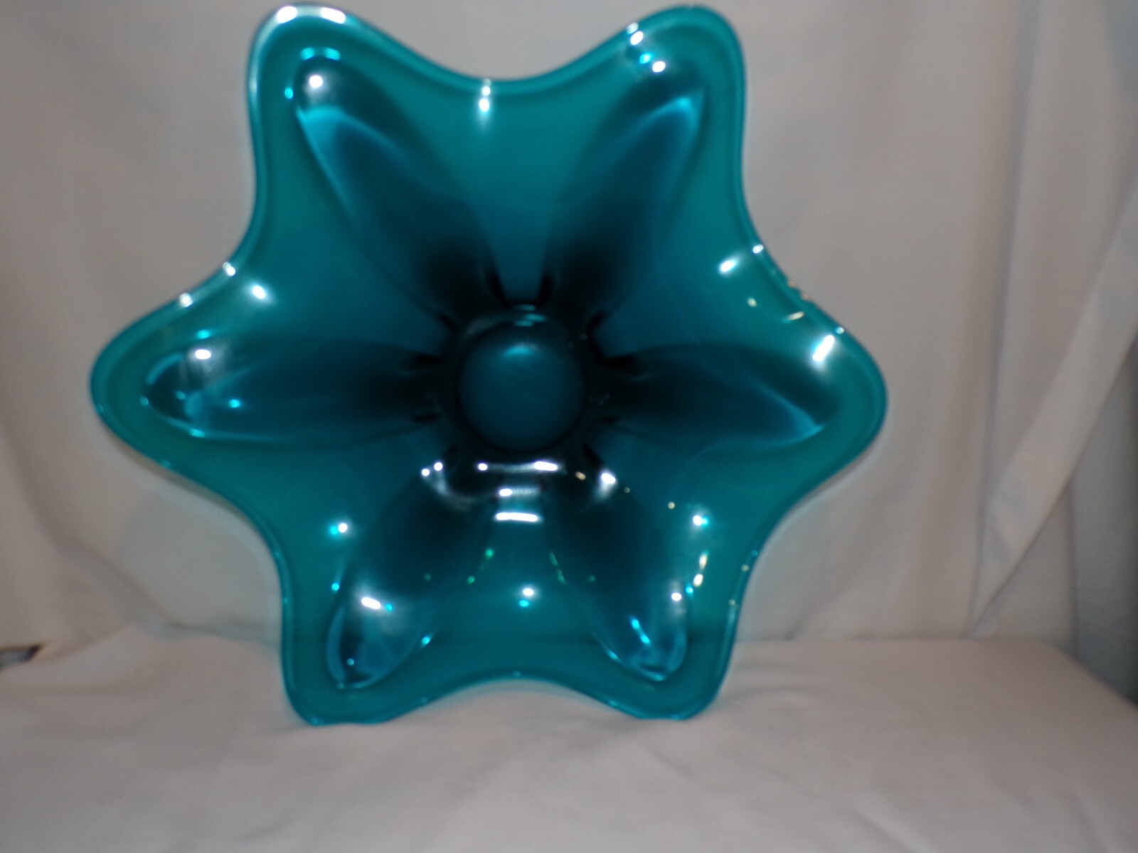 Viking Dish MCM Glass Blunique Tray Art Glass Blue Giant Size [c532]