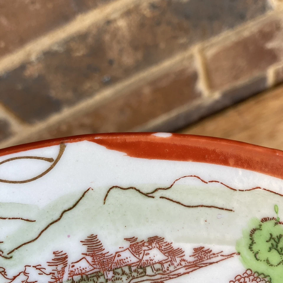 Plato vintage diseño geisha plato pintado a mano 1930-40’s borde rojo Japón Foto 3 de 4