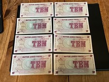 8 British Armed Forces 10 New Pence banknotes 6th Series