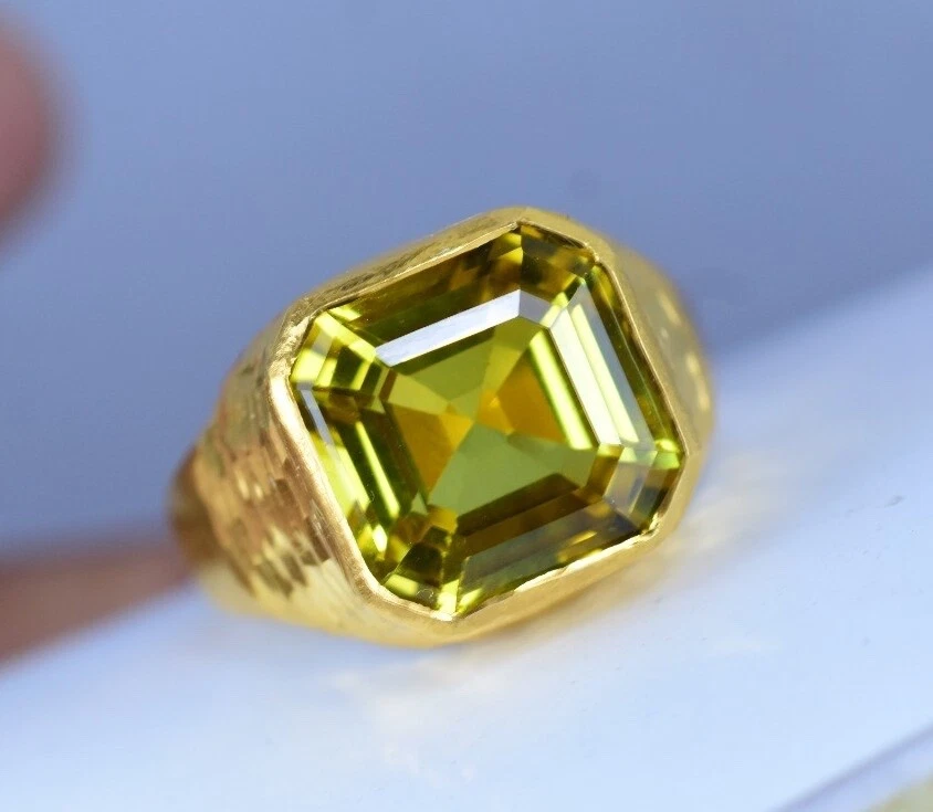 Natürlich Gelbe Saphir 925 Sterlingsilber Ring Hammer Design Certified Für Men - Bild 3 von 4