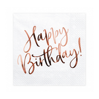20 Servietten Geburtstag Happy Birthday Weiß-Rosegold Party Tischdekoration