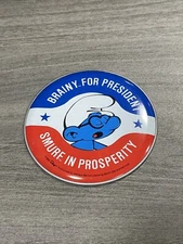 Smurf In Prosperity Badge Award Button Brainy For President D7
