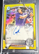 Cameron Nelson Bowman Chrome 2025 Yellow Refractor /75 Auto