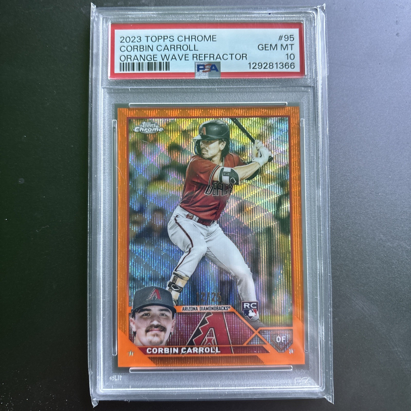 2023 Topps Chrome Orange Wave Refractor #/25 Corbin Carroll #95 PSA 10 RC