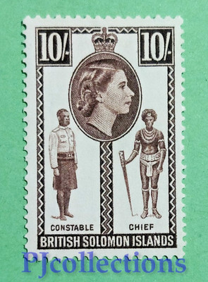 U2096- BRITISH SALOMON ISLANDS 1956 CONSTABLE AND CHIEF Sh. 10 postfrisch