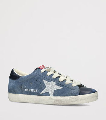Golden Goose Super-Star Glitter Denim-Blue Suede Sneaker - Made in Italy - Women