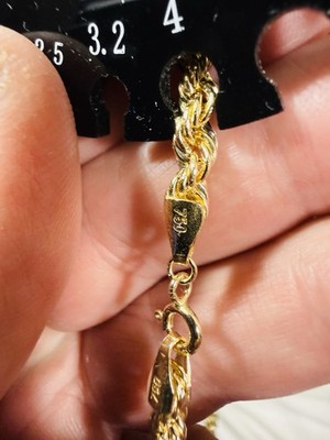 Genuine 18K 750 Real Gold Rope Chain Gold Necklace 23.5/24long 9.43g 4mm Unisex