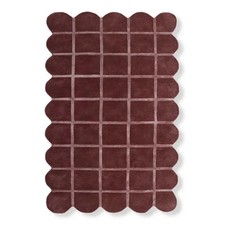 Designer Brown Wool Rug Hand Tufted Modern Grid Scalloped Area Rug