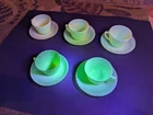 🔥 MACBETH EVANS PETALWARE OPALESCENT WHITE UV URANIUM TEACUP & SAUCER SET OF 5