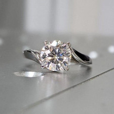 8mm Round Cut D/VVS1 Moissanite 14k White Gold Plated Solitaire Engagement Ring