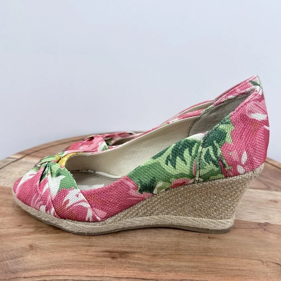 Lo último Zapatos Tacones de Cuña Para Mujer Talla 6M Alpargata Lazo Floral Lona Foto 3 de 4
