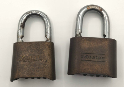LOT of 2 VTG. LOCKS Master & First Watch Padlock 4 Digit (SAME COMBINATION 8888)