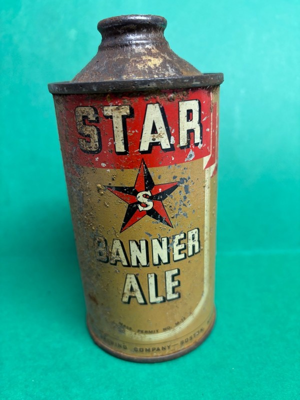 Vintage Rare 1930s Star Banner Ale low profile cone top beer can Boston Mass. Ma
