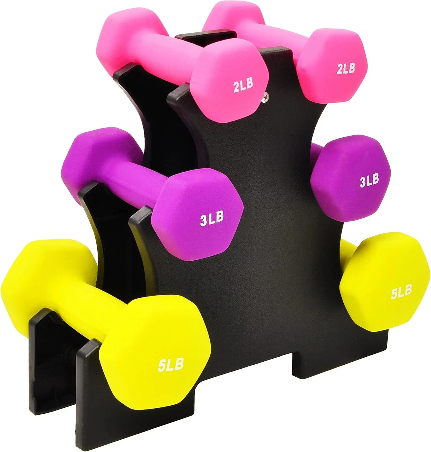 Set of 6 Neoprene Dumbbell Hand Weights with Rack