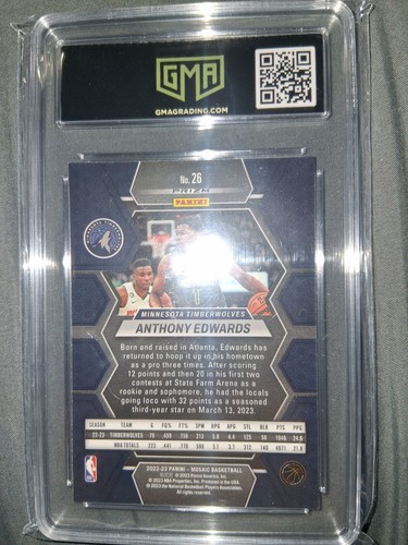 2022-23 Panini Mosaic - Anthony Edwards #26 Reactive Blue Mosaic Prizm - Picture 2 of 2
