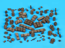 1/72 Scale Resin Military Stowage Gear Set – Crates, Tarps, Helmets, Field Packs