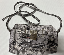 Kathy Van Zeeland Satchel Crossbody Purse w/Key Fob Charms Padlock Black  White