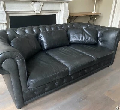 Paris Prix - Canapé 3 Places "chesterfield" 207cm Noir - Photo 1/3
