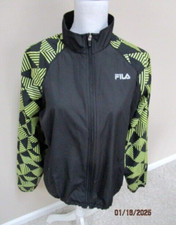 Fila Sport Windbreaker Women Black with Green/Black Sleeves Full Zip Size L
