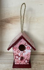 Burgundy Pink Painted Decoupaged Mini Birdhouse Cherry Blossom
