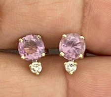 14KT Yellow Gold Amethyst  Diamond Earrings B125 