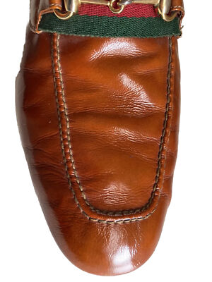 Gucci Vintage 1970s Mens Heeled Loafers Cognac Brown 45.5  display picture 3