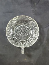 7" Vintage Round Anchor Hocking Nappy Handle Glass Flat Dish Stars & Bars 1960's