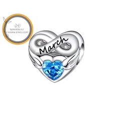 March Heart Infinity Birthstone Charm For Bracelet, March Charm