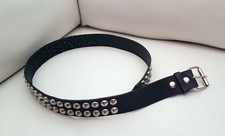 Genuine Leather Black Silver Tone Double Studded Belt Costume Gothic Adjustable