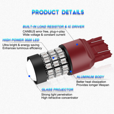 Red Strobe Flashing LED Brake Light Bulbs 7443 - 5 Flash Then Solid, Fits Honda Civic Accord, Super Bright 7 thumbnail image