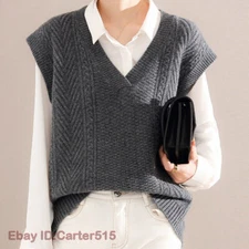 Womens Fashion V Neck Short Sleeves Knitted Sweater Vest Baggy Waistcoat