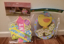 Easter Egg Hunt -Party Yard Sign with Stakes and Easter Chick Wreath