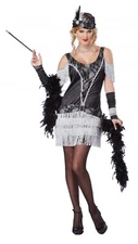 Womens Razzle Dazzle Black Silver Flapper Costume, 1920s Gatsby, Small, NWT