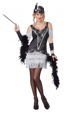 Womens Razzle Dazzle Black Silver Flapper Costume, 1920s Gatsby, Small, NWT