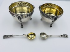 Wakely & Wheeler Antique English Pair Sterling Silver Animal Design Salt Cellars