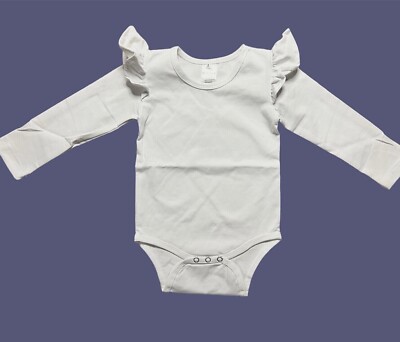 Baby and Kids Blank White Flutter Romper available in Long Sleeve
