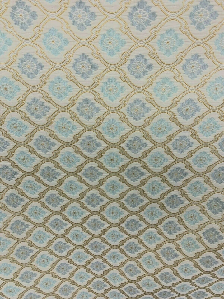 TELA BROCADO TAPICERÍA CHENILLA ENREJADO FLORAL ORO CLARO (56 in.) BTY Foto 2 de 4