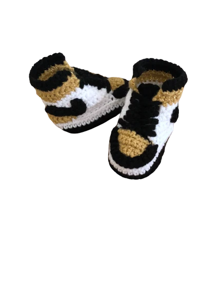 Gold Shoes Baby Sneaker J Basketball Air Retro Crochet Black White Boy Girl   - Image 4 of 4