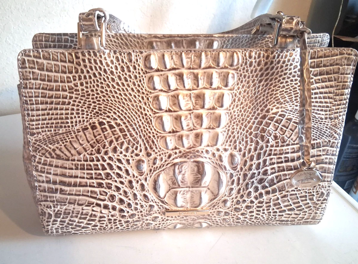 Vintage Brahmin Croc Embossed Beige Leather Backpack Shoulder Bag RARE! Brahmin Shoulder Bag Adjustable Strap Handbags & Bags for  main image 3