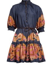 Zimmermann Acadian Paisley Belted Minidress Navy Paisley Sz 3 US 10