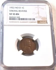 1922 no D Strong Reverse 1C NGC VF 35 Lincoln Cent, Scarce Date Original Penny