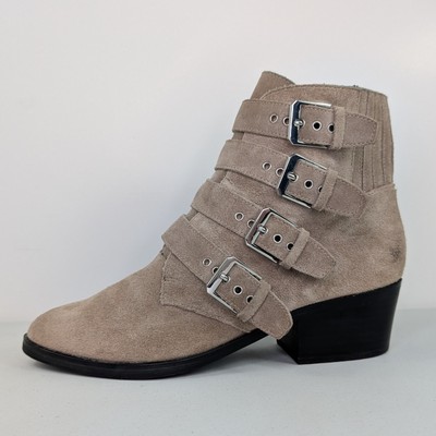 Dolce Vita Tae Taupe Suede Leather Booties Size 7M Heel Boots Buckle Straps Zip